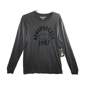 Aeropostale Mens XL Long-Sleeve Graphic Tee 1987 Design Black Cotton/Polyester